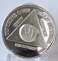 6 Year Silver Plated AA Alcoholics Anonymous Anniversary Medallion Chip Seren... - $12.99