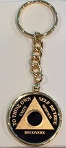 Black Gold Plated Any Year 1 - 65 AA Medallion In Keychain Removable Sob... - £23.59 GBP