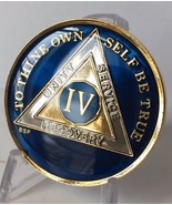 4 Year Midnight Blue AA Alcoholics Anonymous Medallion Chip Tri Plate Go... - $19.99