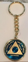 Blue Gold Plated Any Year 1 - 65 AA Medallion In Keychain Removable Sobriety ... - £23.59 GBP