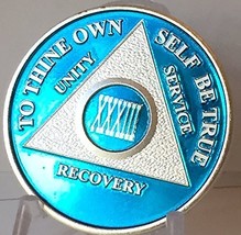 Blue &amp; Silver Plated 33 Year AA Alcoholics Anonymous Sobriety Medallion Chip ... - $18.49