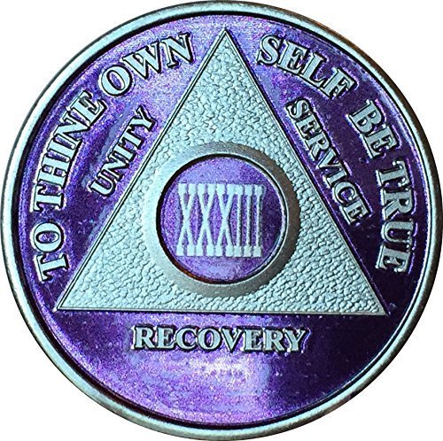 Purple & Silver Plated 33 Year AA Alcoholics Anonymous Medallion Chip Vinyl P...