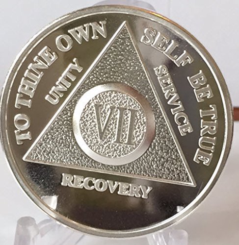7 Year Silver Plated AA Alcoholics Anonymous Anniversary Medallion Chip Seren...