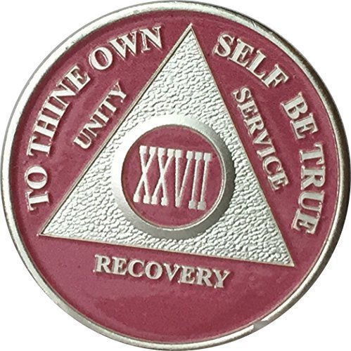 Pink & Silver Plated 27 Year AA Alcoholics Anonymous Sobriety Medallion Chip ...