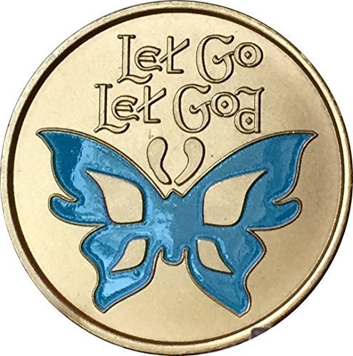 Let Go Let God Blue Color Butterfly Serenity Prayer Recovery Sobriety Medalli... - $17.99