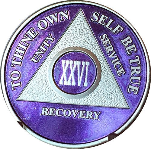 Purple & Silver Plated 26 Year AA Alcoholics Anonymous Medallion Chip Twenty ...