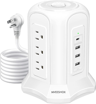 Power Strip Tower With USB C Surge Protector With 9 AC Multiple Outlet White NEW - £34.04 GBP