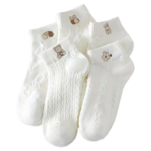 5 Pairs of Low Cut Textured Socks Neutral Embroidered Women&#39;s Stockings ... - £12.97 GBP