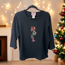 The Quaker Factory size Large Vintage Sequin Christmas Noel Black 3/4 sl... - $26.72
