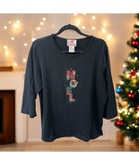 The Quaker Factory size Large Vintage Sequin Christmas Noel Black 3/4 sl... - €23,09 EUR