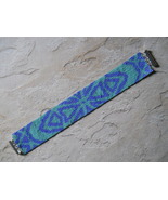 Bracelet: Turquoise &amp; Dark Blue Mandala, Peyote Stitch, Tube Clasp - £30.66 GBP