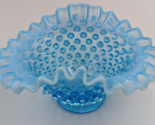 Fenton Blue Hobnail Opalescent Glass Bowl Crimped Ruffled Edge - $31.49