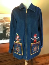 Bob Mackie Art To Wear Zip Cotton Denim Jean Jacket embroidered S-M - £18.99 GBP