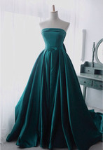 Rosyfancy Retro Green Strapless Folded Neckline Satin Ball Gown Evening ... - $165.00