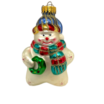 Vintage Unique Treasures Hand Crafted Glass Christmas Snowman Ornament 4&quot; - $15.62