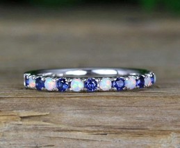 Natural Opal &amp; Tanzanite Stone 925 Sterling Silver Women Band Ring Jewelry - £50.62 GBP