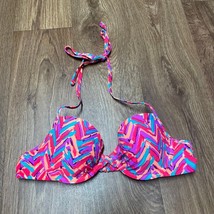 Aerie Womens Blakey Underwire Halter Bikini Bra Top Size 34A Geo Patterned Neon - £13.32 GBP