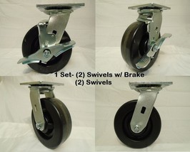 6&quot; x 2&quot; Swivel Casters Phenolic Wheel w/ Brk(2) and Swivel (2) 1200 lbs ... - £48.35 GBP