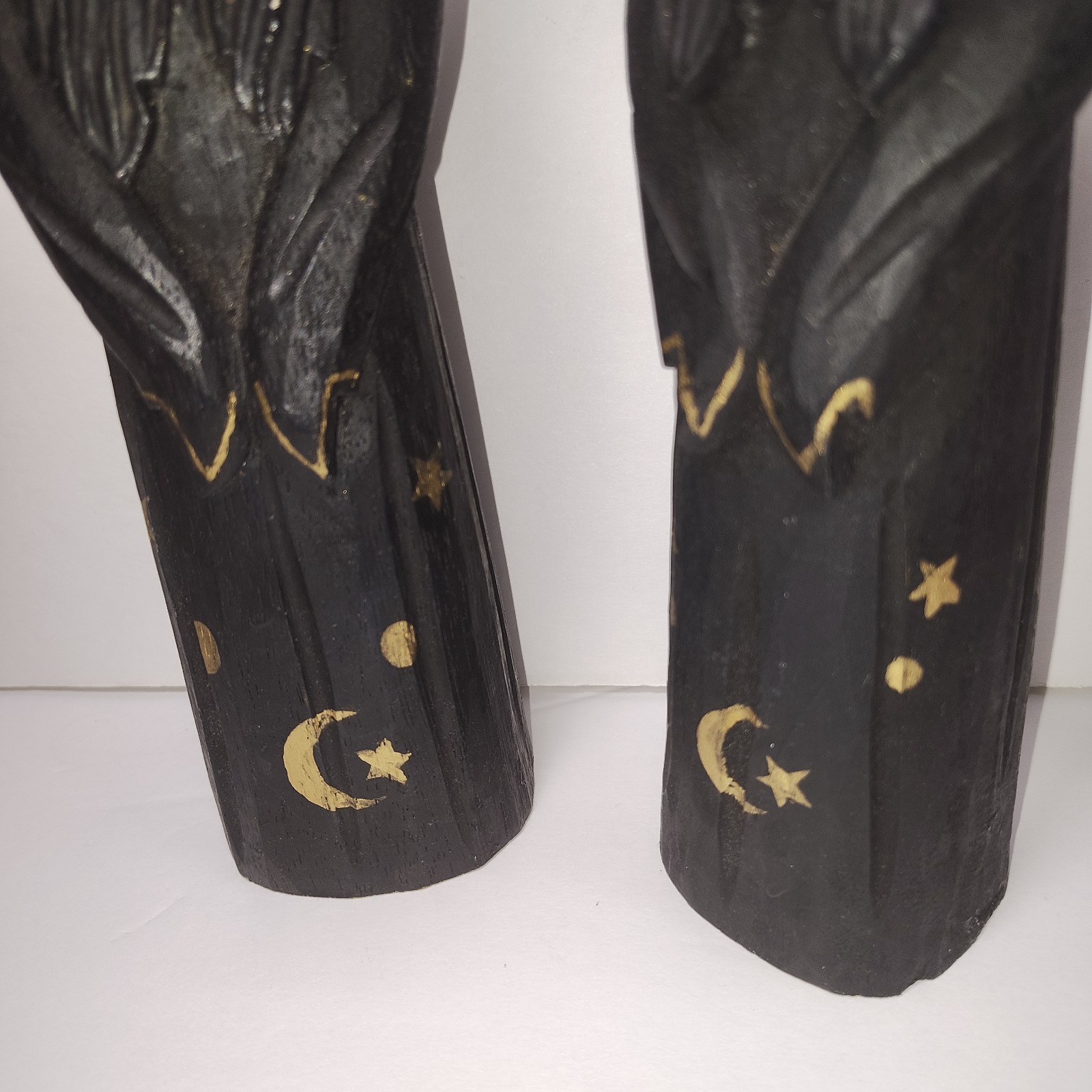 James Haddon Hand Carved Wood Witches Pair Signed Folk Art Halloween Decor 10” Item image 9