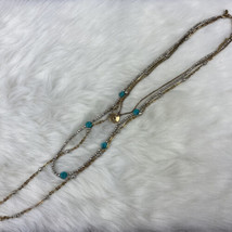 Lucky Brand Necklace Multi Strand Silver Turquoise Circle Pendant  - $20.24