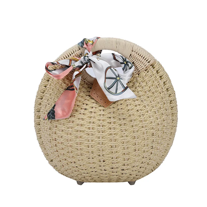 Simple Woven Round Straw Bag Women&#39;s Handbags Rattan  Ladies Top-handle  Bag Boh - £136.58 GBP