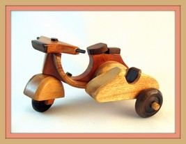 Hand Crafted High Quality Wood Art Sculpture Model,Motorcycle With Side Car - £23.37 GBP