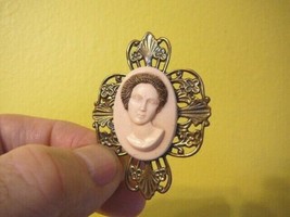 (CA1-49) RARE African American LADY Ivory pine resin CAMEO brass Pin Pendant - £25.54 GBP