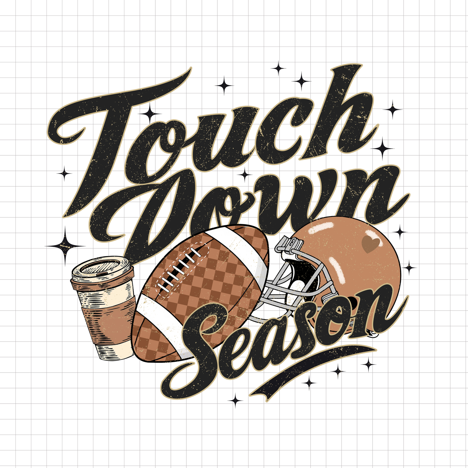 Retro Touchdown Season PNG, Game Day, Distressed Football PNG, Fall Foot... - $2.50