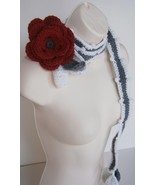 Sensation Lariat Gray &amp; White w/ Red Rose - £19.78 GBP