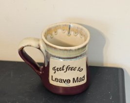 Handcrafted Studio Pottery Cup Mug Feel Free To Leave Mad - £7.78 GBP