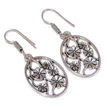 Flower Design 925 Silver Overlay Handmade Artisan Designed Drop Dangle Earrings - £7.17 GBP