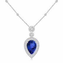 ANGARA Inverted Pear Tanzanite Necklace with Diamonds in 14K Gold | 18&quot; Chain - £2,039.25 GBP