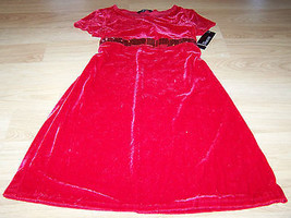 Girls Size XS 4-5 X Small George Solid Red Sequin Bow Velvet Holiday Dress New - $16.00