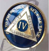 4 Year Midnight Blue AA Medallion Alcoholics Anonymous Chip Gold Tri-Pla... - £15.83 GBP