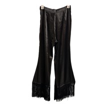 Fashion Nova Womens M Silky Fringe Pants Black Pull On Festival  Wide Leg - £20.71 GBP