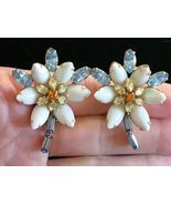 ALICE CAVINESS signed Flower Rhinestone Clip-on EARRINGS - 1 3/4 inches - £51.95 GBP