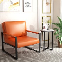 Awqm Modern Pu Leather Accent Chair Arm Chair With Extra-Thick Padded, Orange - £119.64 GBP