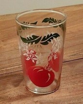 VINTAGE RED TOMATO W/ WHITE FLORAL GREEN LEAF DESIGN JUICE GLASS - £3.49 GBP