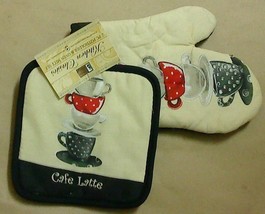 2-pc Kitchen Set Pot Holders Oven Mitt Cafe Latte Cup and Saucer - £3.94 GBP