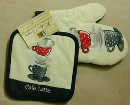 2-pc Kitchen Set Pot Holders Oven Mitt Cafe Latte Cup and Saucer - €4,36 EUR
