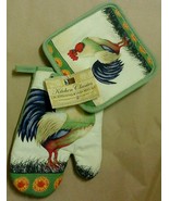 2-pc Kitchen Set Pot Holders Oven Mitt Rooster Green - $93.86 MXN