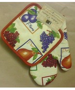 2-pc Kitchen Set Pot Holders Oven Mitt Pear Plumb Grape - £3.92 GBP