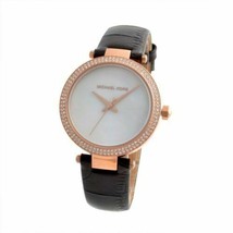 NWT Women&#39;s Mini Parker Black Leather Strap Mother of Pearl Dial Watch MK2591 - £88.65 GBP
