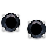 Black Cubic Zirconia Stud Earrings 2 CARATS in Sterling Silver Giani Bernini - £16.12 GBP