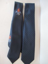 Set of 2 neckties blue fire helmet axe flame + navy white dot first responder - £10.92 GBP