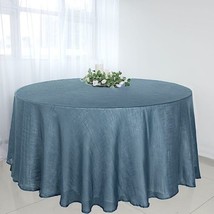 Blue 120&quot;&quot; Round Premium Faux Burlap Polyester Tablecloth Wedding Party Linens G - £36.91 GBP