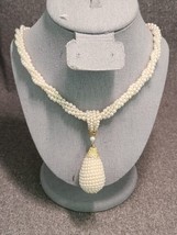Vtg 1950s Faux Pearl Beaded multi Strand Necklace w Faux Pearl box clasp - £11.42 GBP