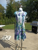 Nwt Julian Taylor Purple&amp;Green Tropical Floral Print Dress 14 - £23.97 GBP