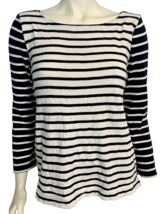 Loft Blue and White Striped 3/4 Sleeve Round Neck T Shirt Size M - £14.38 GBP