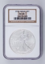 2002 $1 American Silver Eagle Graded by NGC as MS69! Nice Silver Eagle - $57.17